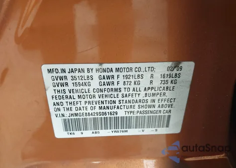 2009 Honda Fit Sport from USA, damaged, VIN JHMGE88429S061629